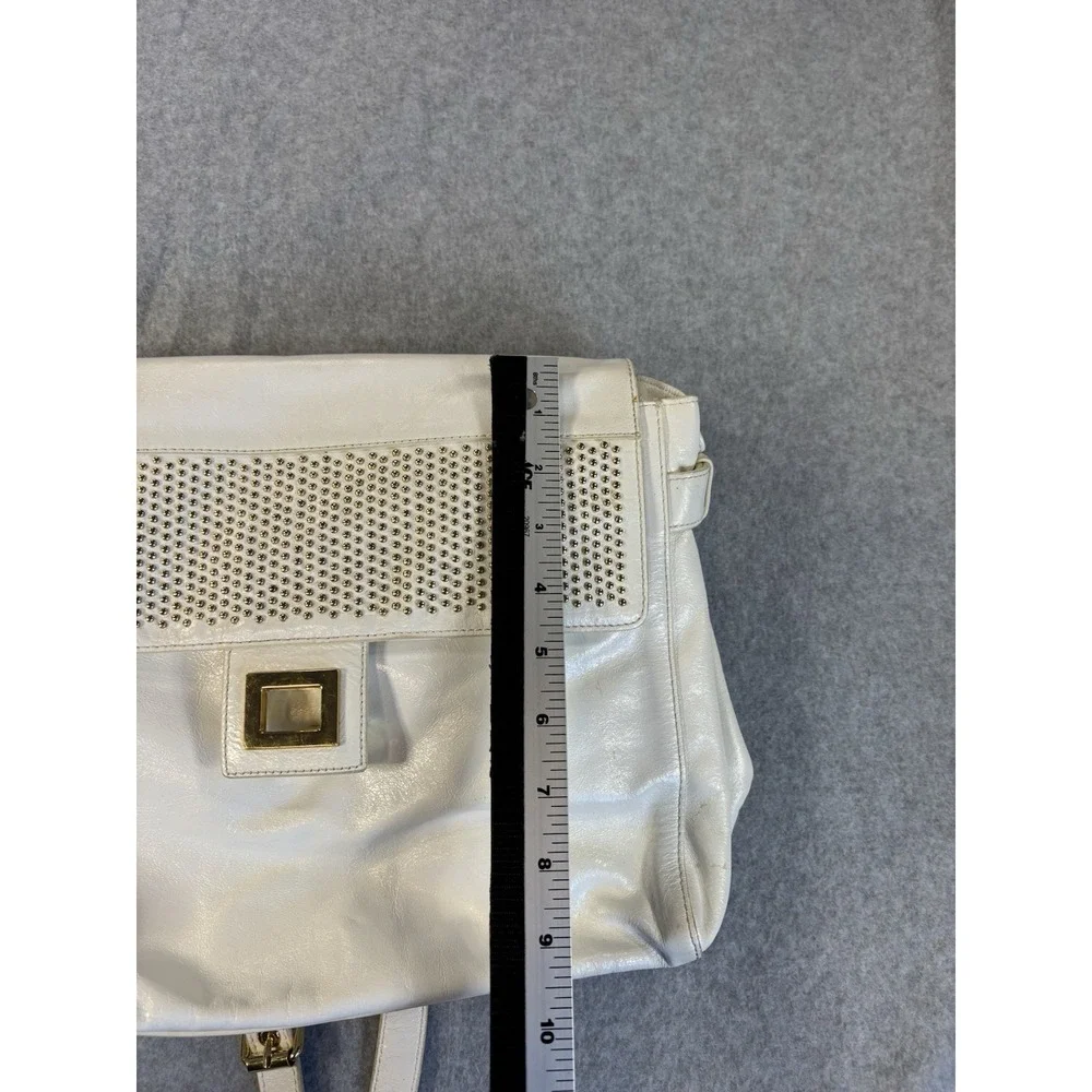 Badgley Mischka Vintage White Leather Shoulder Bag Y2K Indie Sleek Studded